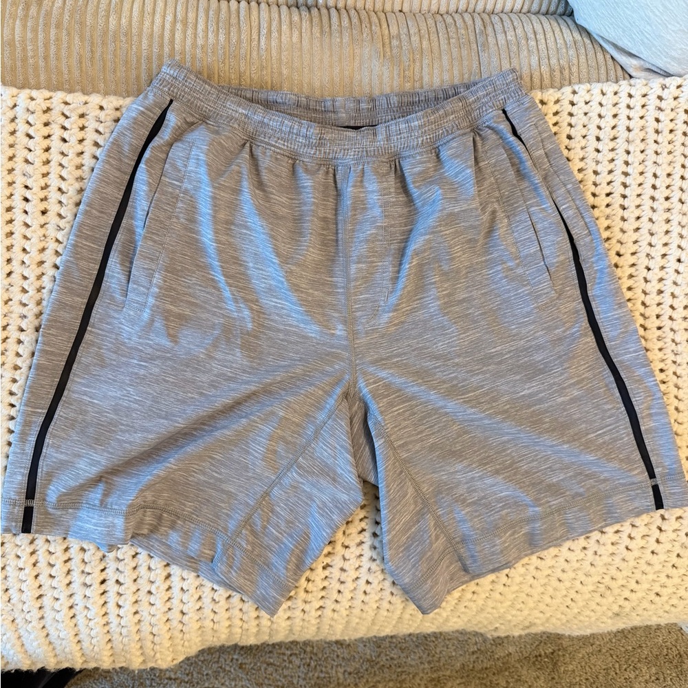Lululemon Athletica Gray Athletic Shorts with Black Stripes